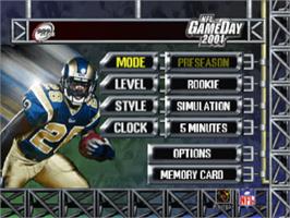 Title screen of NFL GameDay 2001 on the Sony Playstation.