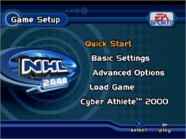 Title screen of NHL 2000 on the Sony Playstation.