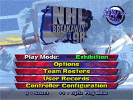 Title screen of NHL Breakaway 98 on the Sony Playstation.