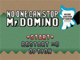 Title screen of No One Can Stop Mr. Domino on the Sony Playstation.