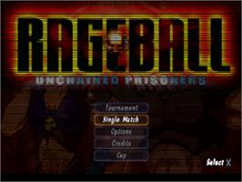 Title screen of Rageball on the Sony Playstation.