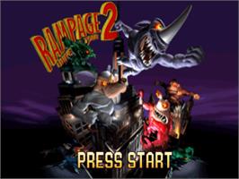 Title screen of Rampage 2: Universal Tour on the Sony Playstation.