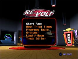 Title screen of Re-Volt on the Sony Playstation.