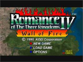 Title screen of Romance of the Three Kingdoms IV: Wall of Fire on the Sony Playstation.