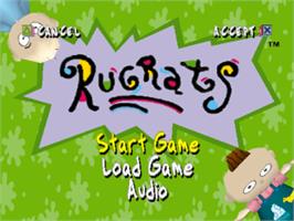 Title screen of Rugrats: Search for Reptar on the Sony Playstation.