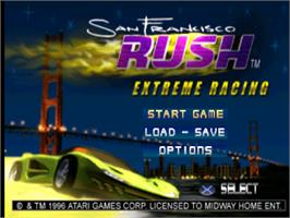 Title screen of San Francisco Rush: Extreme Racing on the Sony Playstation.