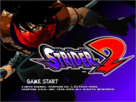 Title screen of Strider 2 on the Sony Playstation.