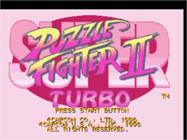 Title screen of Super Puzzle Fighter II Turbo on the Sony Playstation.