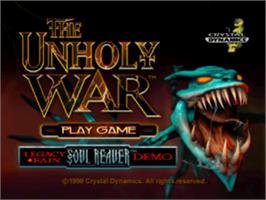 Title screen of The Unholy War on the Sony Playstation.