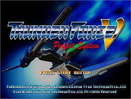 Title screen of Thunder Force V: Perfect System on the Sony Playstation.