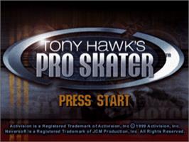 Title screen of Tony Hawk's Pro Skater on the Sony Playstation.