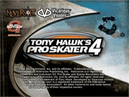 Title screen of Tony Hawk's Pro Skater 4 on the Sony Playstation.
