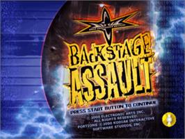 Title screen of WCW Backstage Assault on the Sony Playstation.