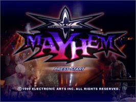 Title screen of WCW Mayhem on the Sony Playstation.