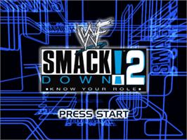 Title screen of WWF Smackdown! 2: Know Your Role on the Sony Playstation.