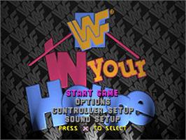 Title screen of WWF in Your House on the Sony Playstation.