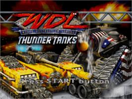 Title screen of World Destruction League: Thunder Tanks on the Sony Playstation.