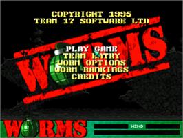 Title screen of Worms on the Sony Playstation.
