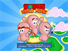 Title screen of Worms World Party on the Sony Playstation.