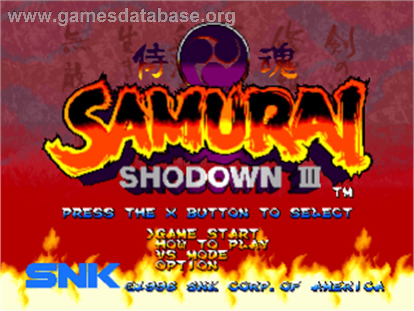 Samurai Shodown III: Blades of Blood - Sony Playstation - Artwork - Title Screen