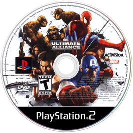 Artwork on the Disc for Marvel Ultimate Alliance on the Sony Playstation 2.