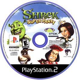 Artwork on the Disc for Shrek Super Party on the Sony Playstation 2.