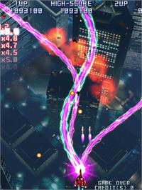 In game image of Raiden IV on the Taito Type X.