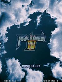 Title screen of Raiden IV on the Taito Type X.