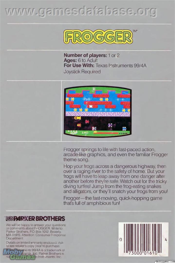 Frogger - Texas Instruments TI 99/4A - Artwork - Box Back