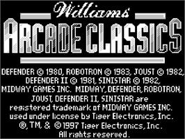 Title screen of Williams Arcade Classics on the Tiger Game.com.