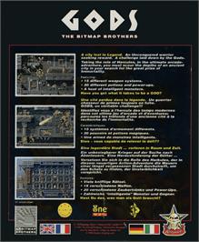 Box back cover for Gods on the Acorn Archimedes.