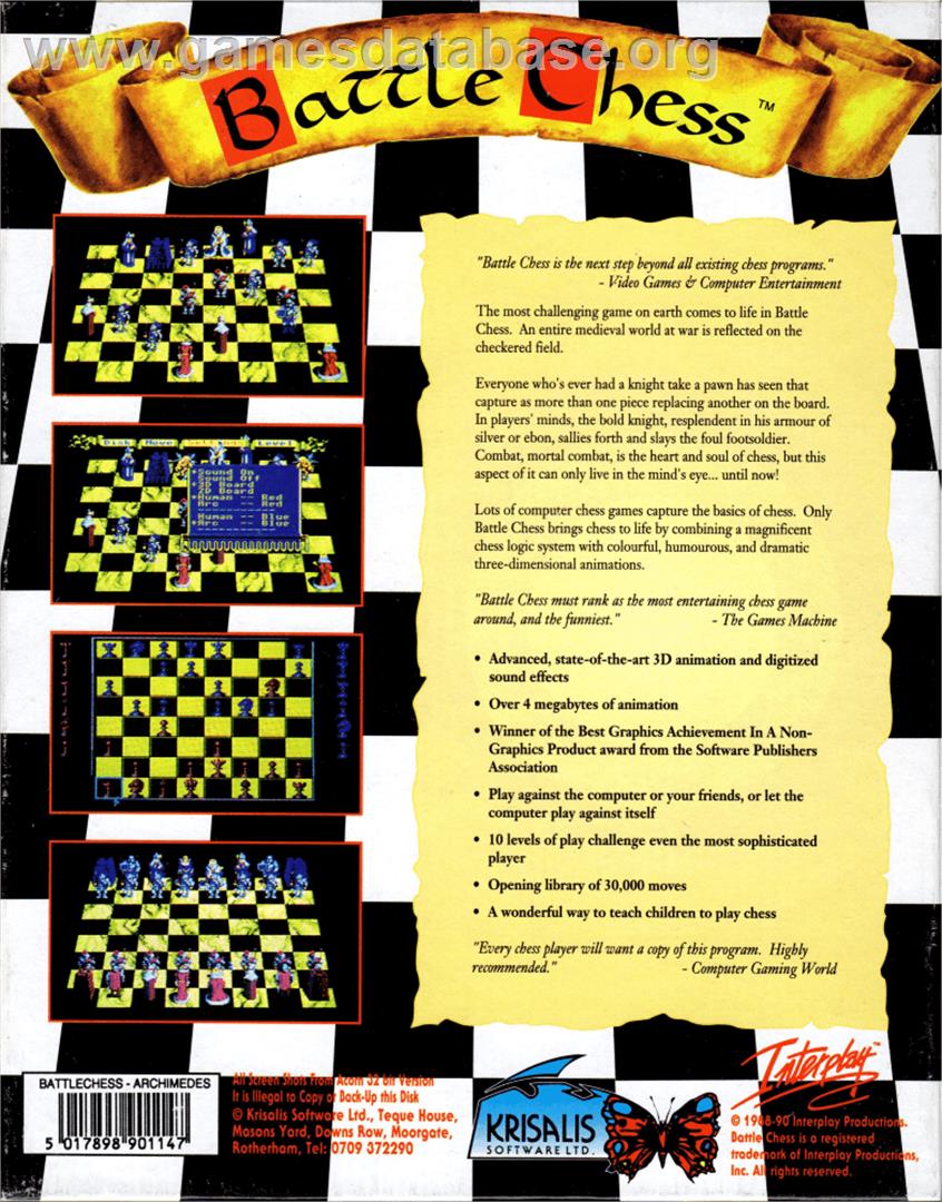 Battle Chess - Acorn Archimedes - Artwork - Box Back