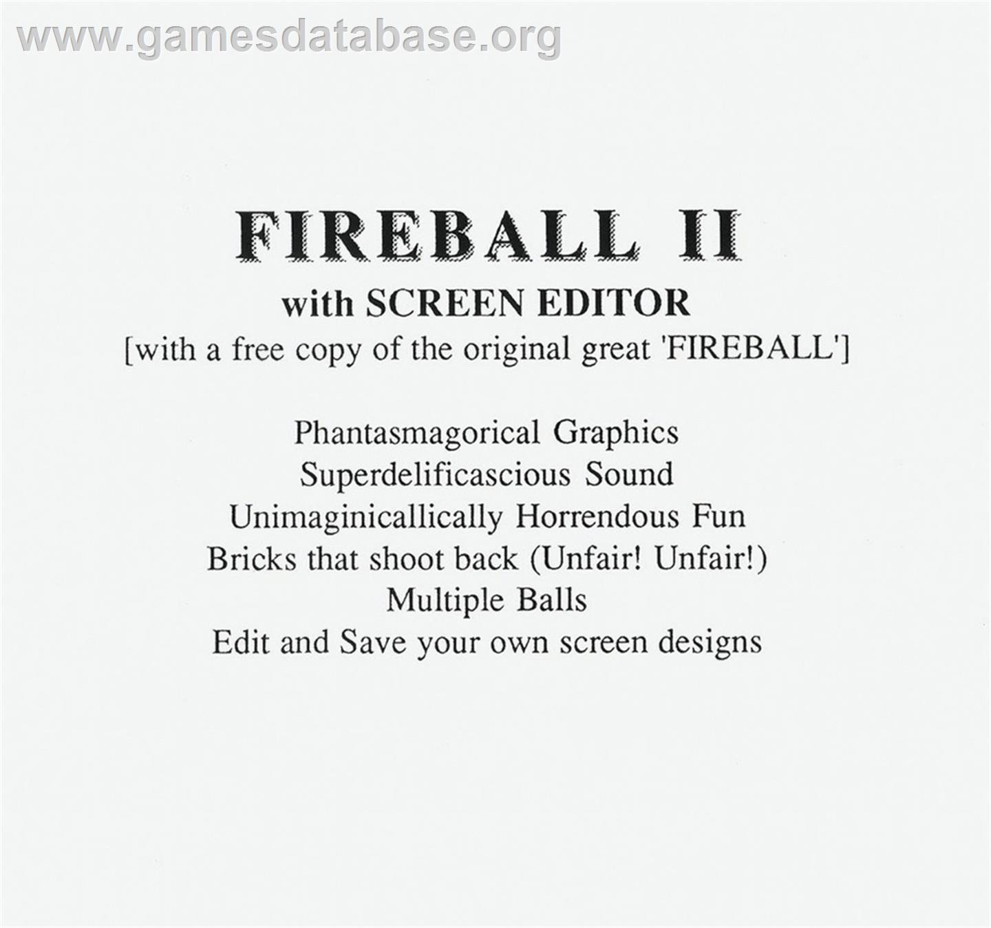 Fireball 2 - Acorn Archimedes - Artwork - Box Back