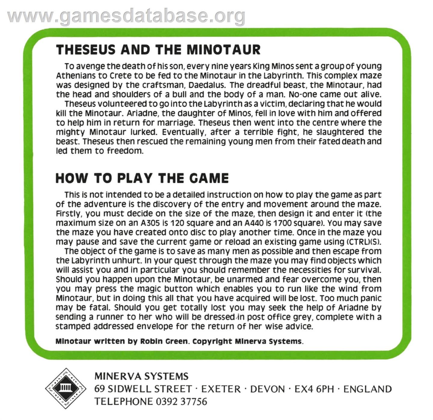 Minotaur - Acorn Archimedes - Artwork - Box Back
