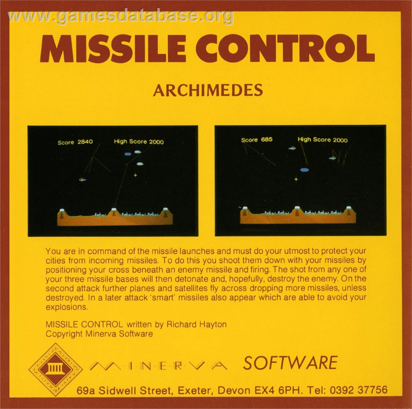 Missile Control - Acorn Archimedes - Artwork - Box Back