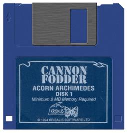 Cartridge artwork for Cannon Fodder on the Acorn Archimedes.