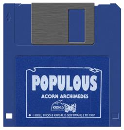 Cartridge artwork for Populous on the Acorn Archimedes.