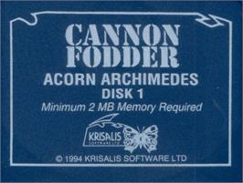 Top of cartridge artwork for Cannon Fodder on the Acorn Archimedes.