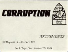Top of cartridge artwork for Corruption on the Acorn Archimedes.