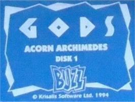 Top of cartridge artwork for Gods on the Acorn Archimedes.