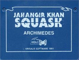 Top of cartridge artwork for Jahangir Khan's World Championship Squash on the Acorn Archimedes.