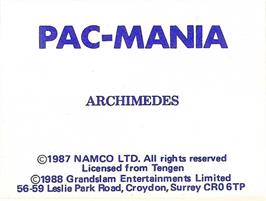 Top of cartridge artwork for Pacmania on the Acorn Archimedes.