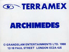 Top of cartridge artwork for Terramex on the Acorn Archimedes.