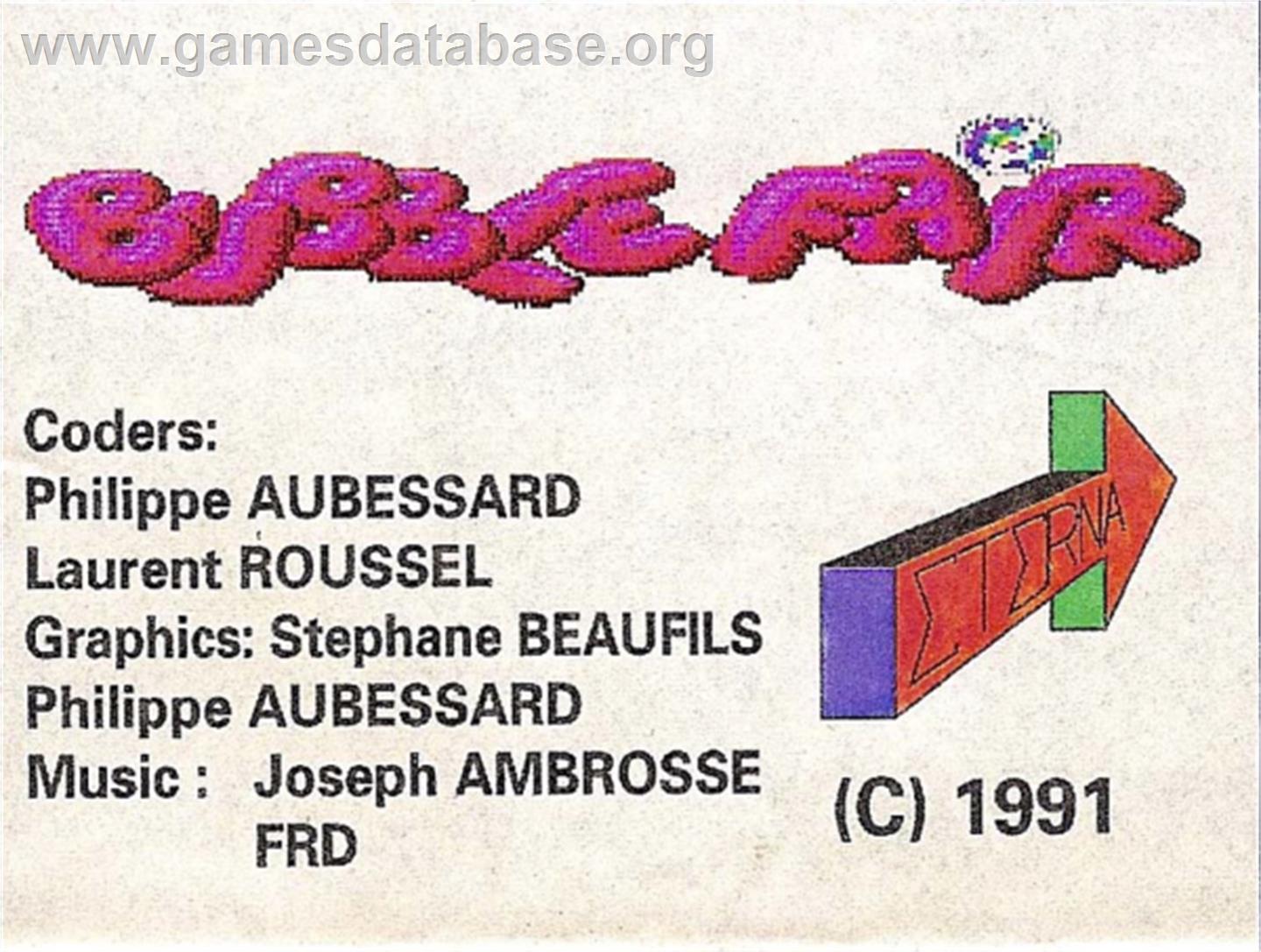 Bubble Fair - Acorn Archimedes - Artwork - Cartridge Top