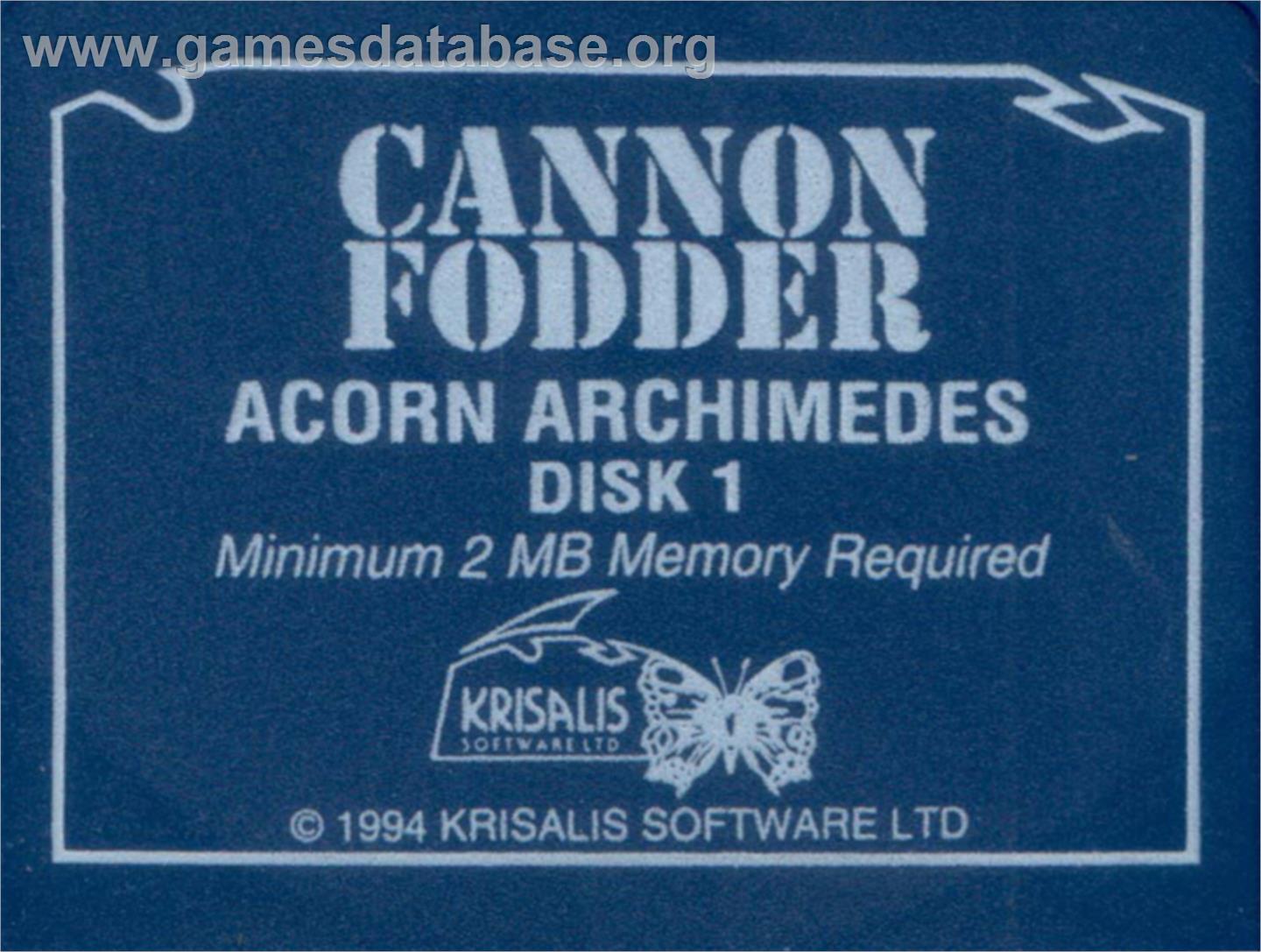 Cannon Fodder - Acorn Archimedes - Artwork - Cartridge Top