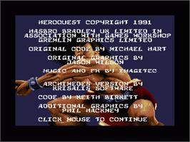 Title screen of HeroQuest on the Acorn Archimedes.