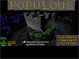 Title screen of Populous on the Acorn Archimedes.