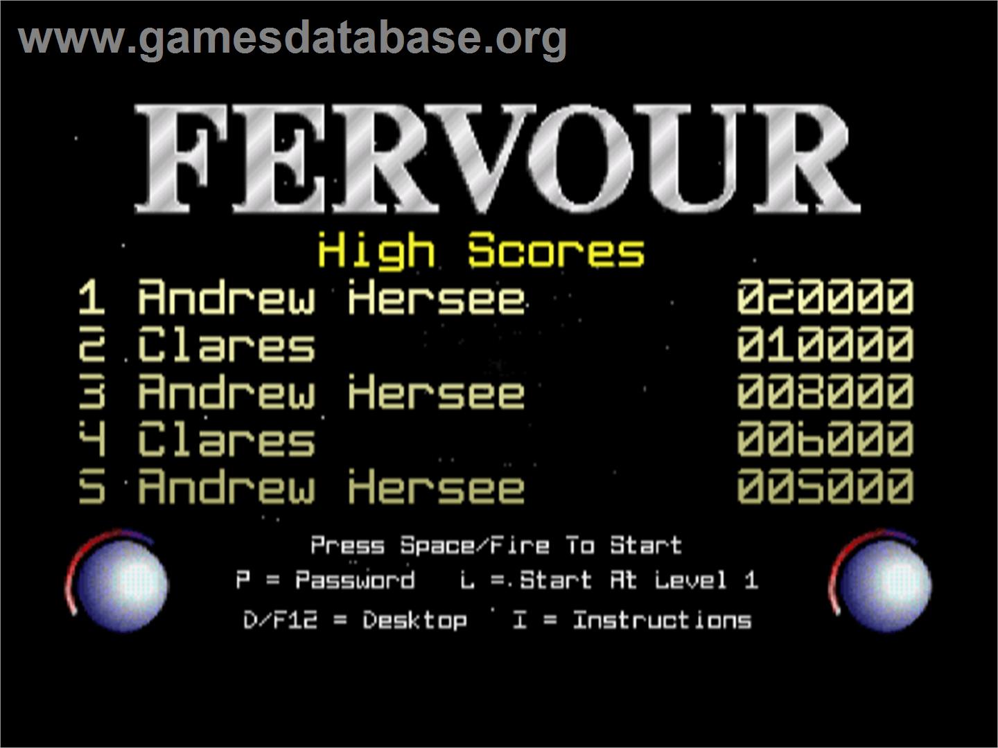 Fervour - Acorn Archimedes - Artwork - Title Screen