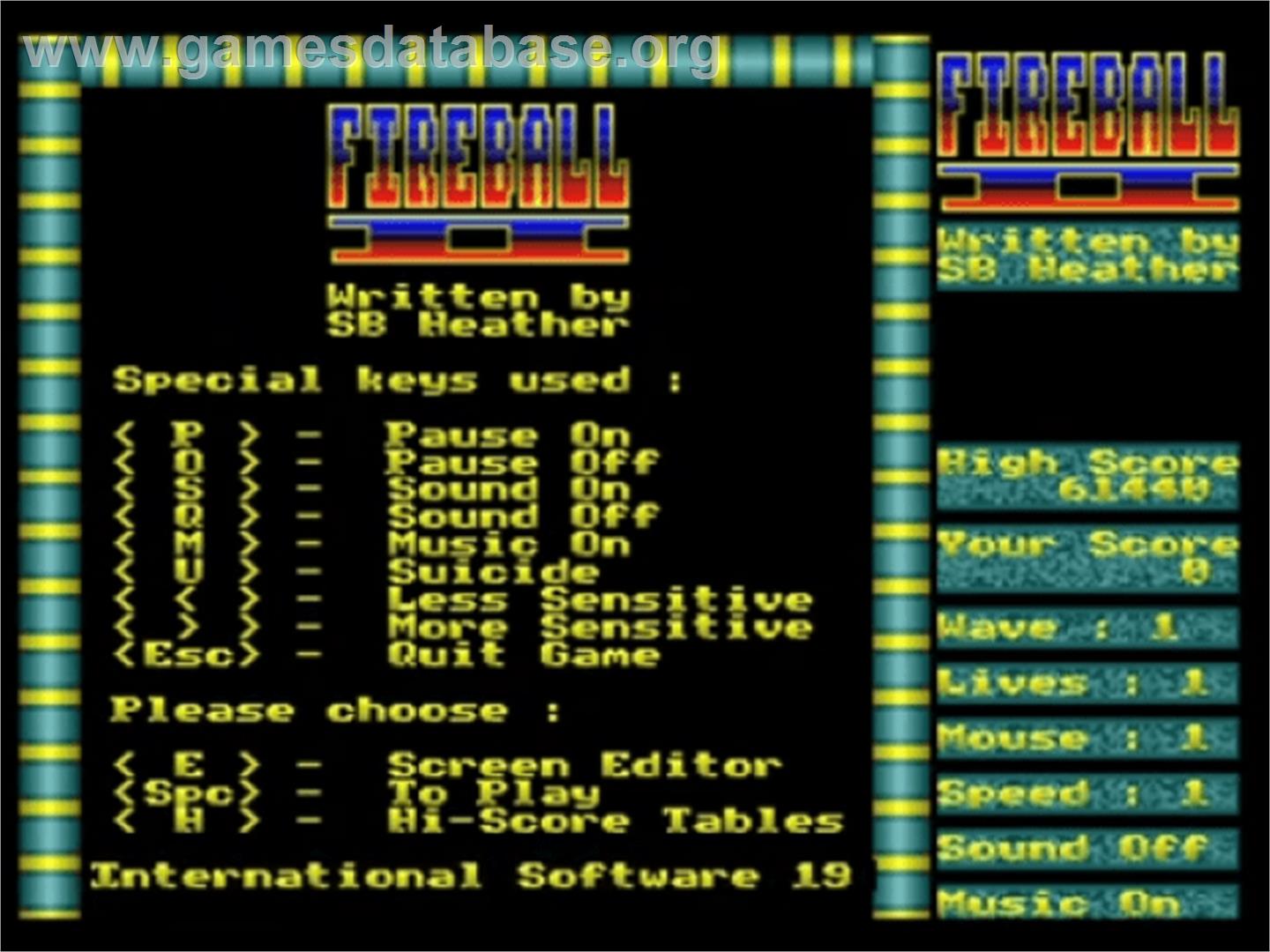 Fireball 2 - Acorn Archimedes - Artwork - Title Screen
