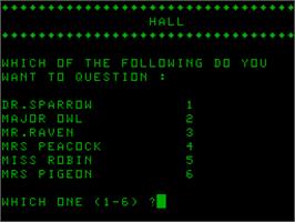 In game image of Cluedo on the Acorn Atom.